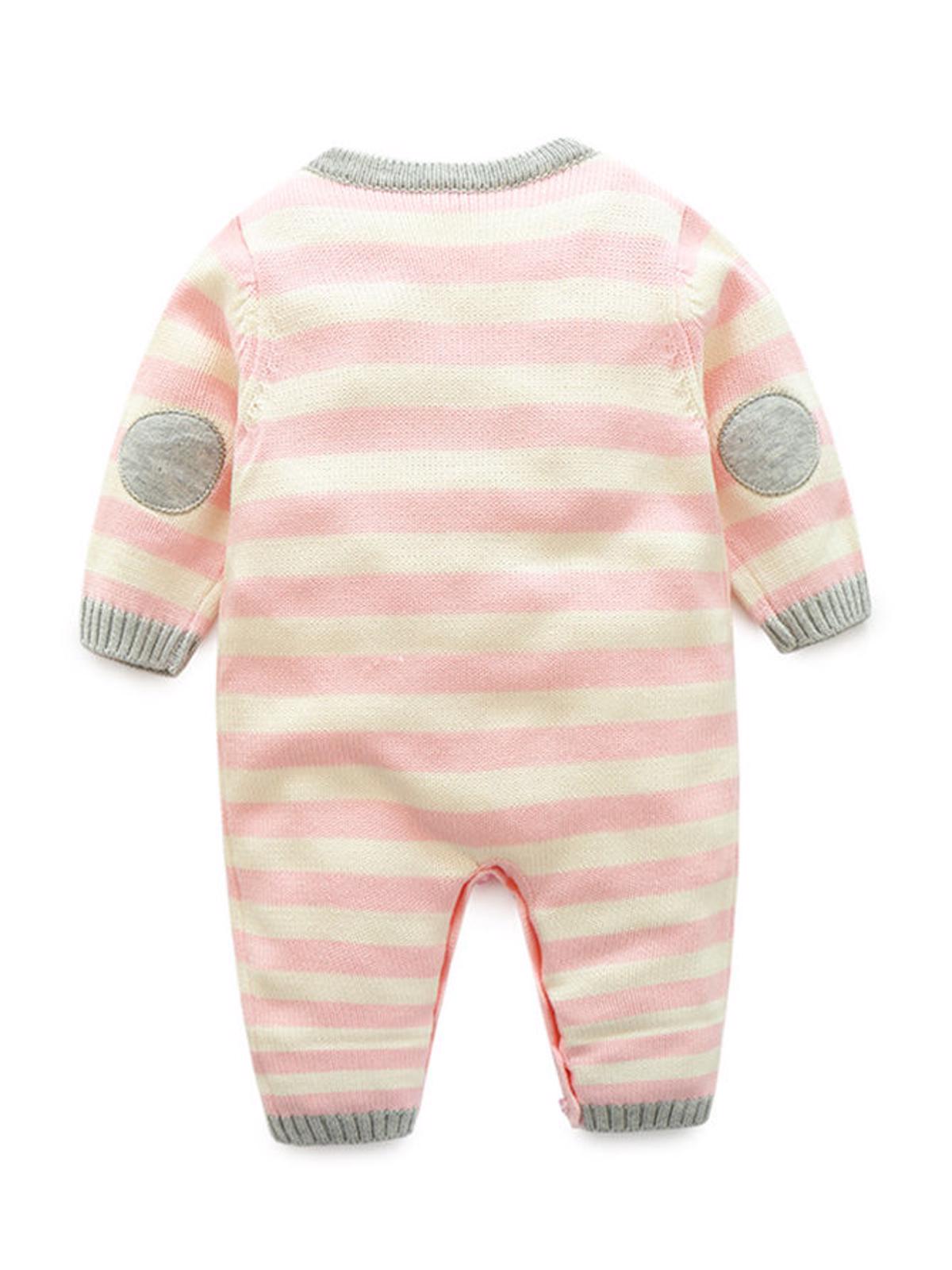 Poza produs Salopeta tricotata nou-nascuti "Pink Elephant" 0-3 luni